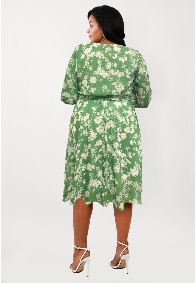 V-Neck Wrap Dress, GREEN, on-hover image number 1