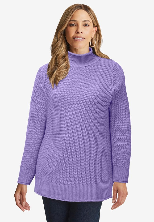 Rollneck Shaker Sweater, VINTAGE LAVENDER, hi-res image number null