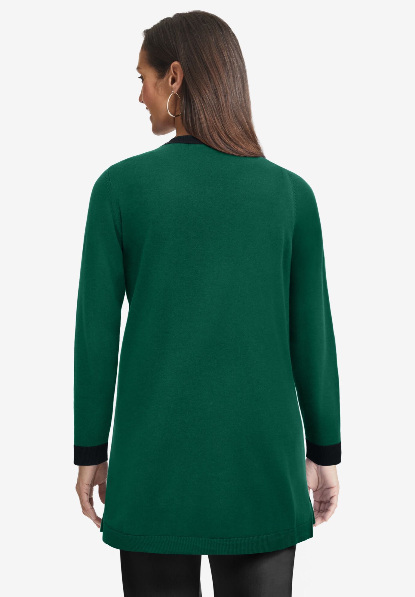 Tipped Button Front Cardigan, BLACK WHITE, on-hover image number 1