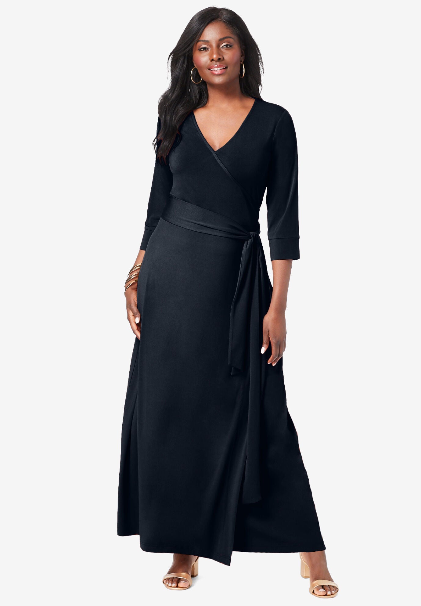 Stretch Knit Faux Wrap Maxi Dress Avenue