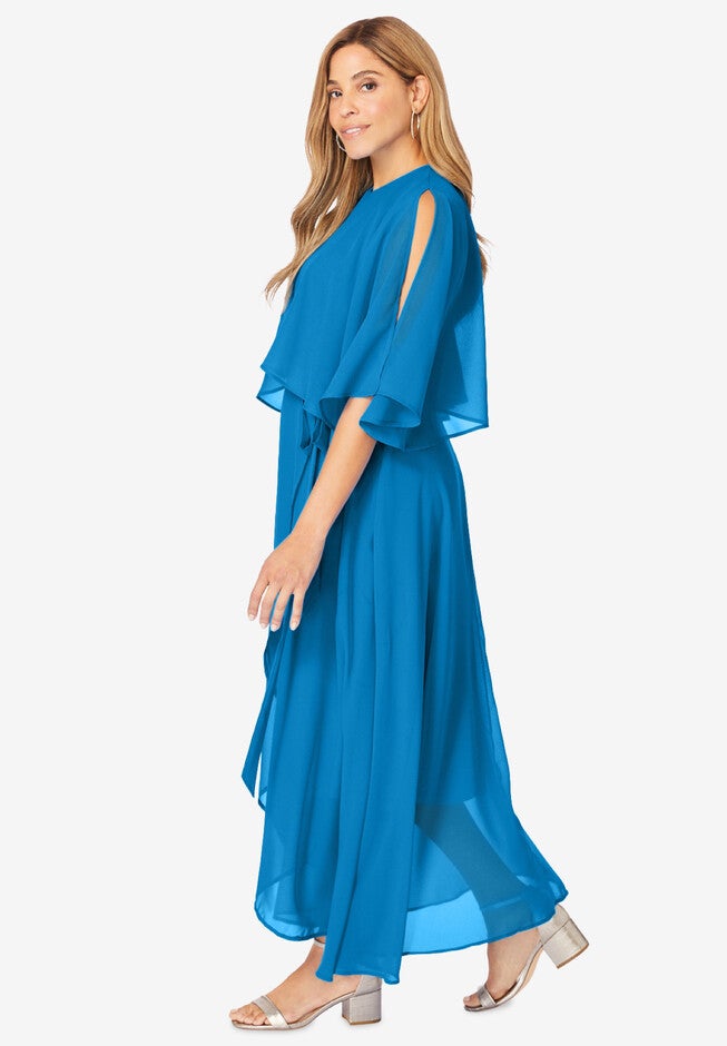 Georgette Maxi Cape Sleeve Dress, , alternate image number 2