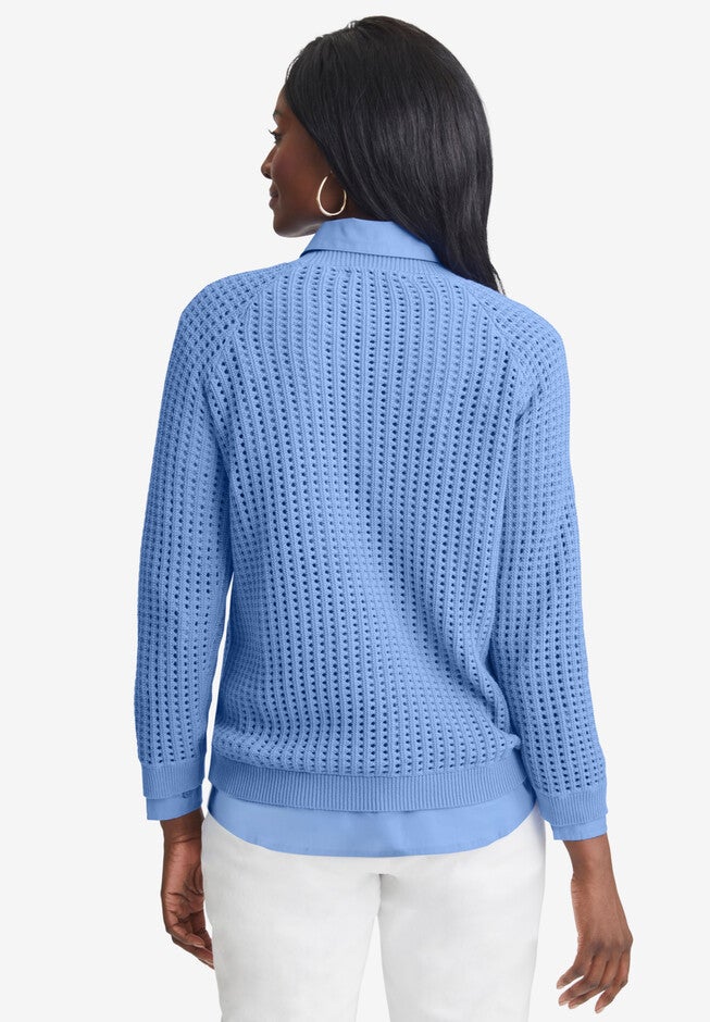 Pointelle Crewneck Sweater, , alternate image number 3