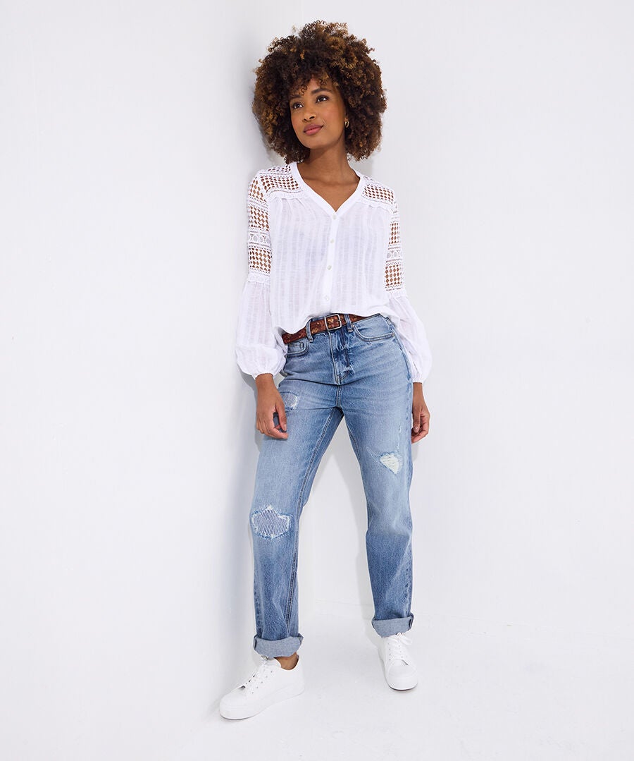 Distressed Mom Jeans, LIGHT BLUE, alternate image number 4