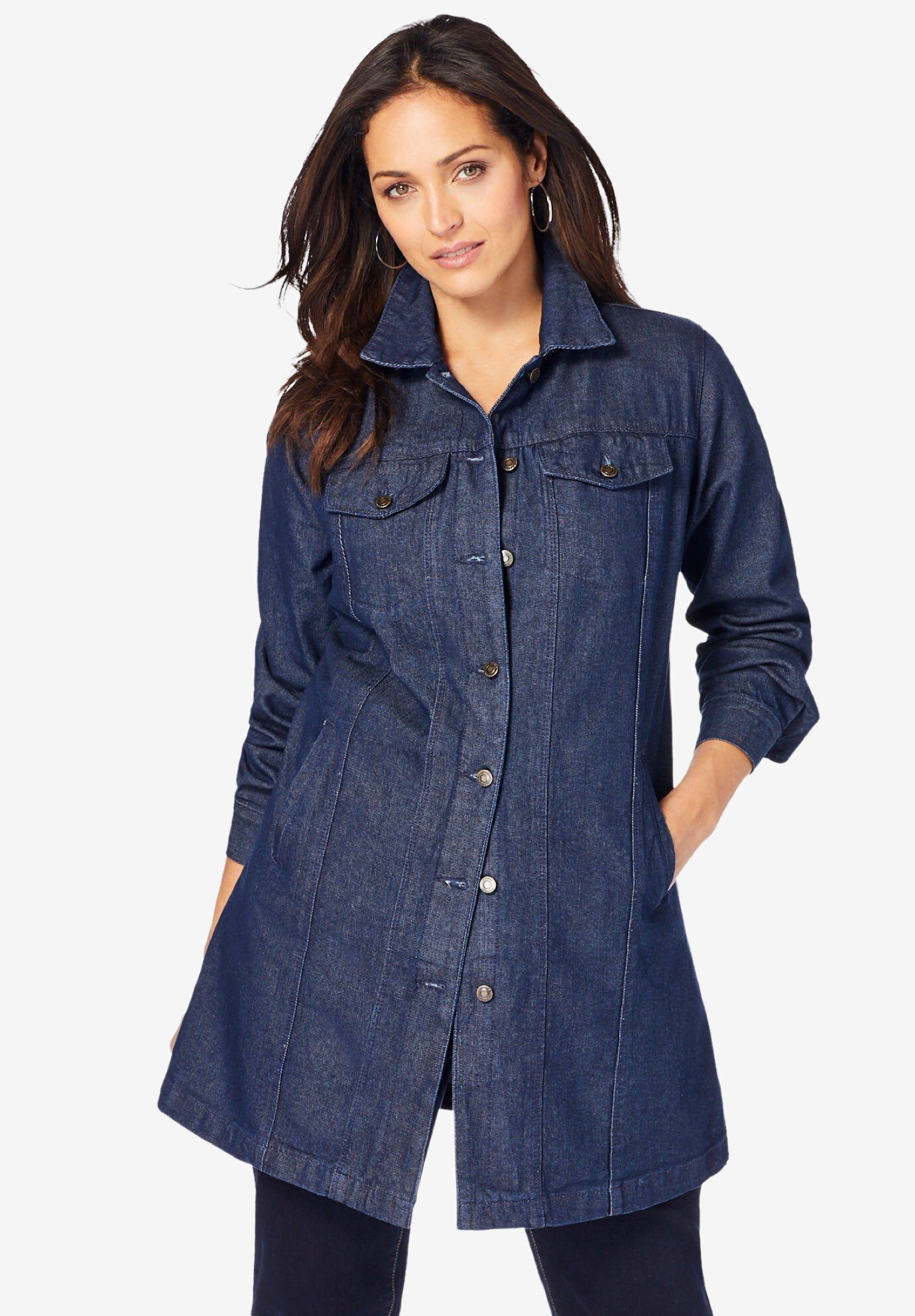 Denim Look Pleating Long Jacket