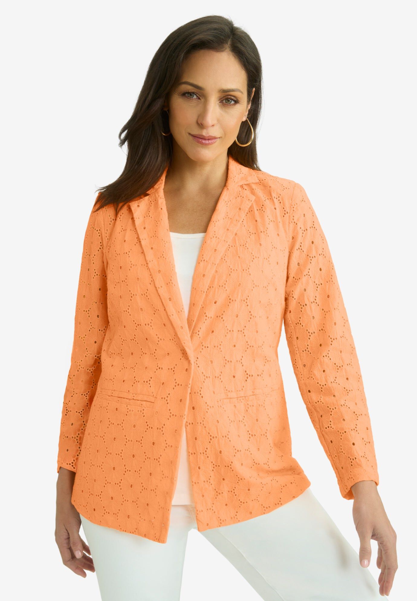 Eyelet Blazer, ORANGE MELON, hi-res image number 0
