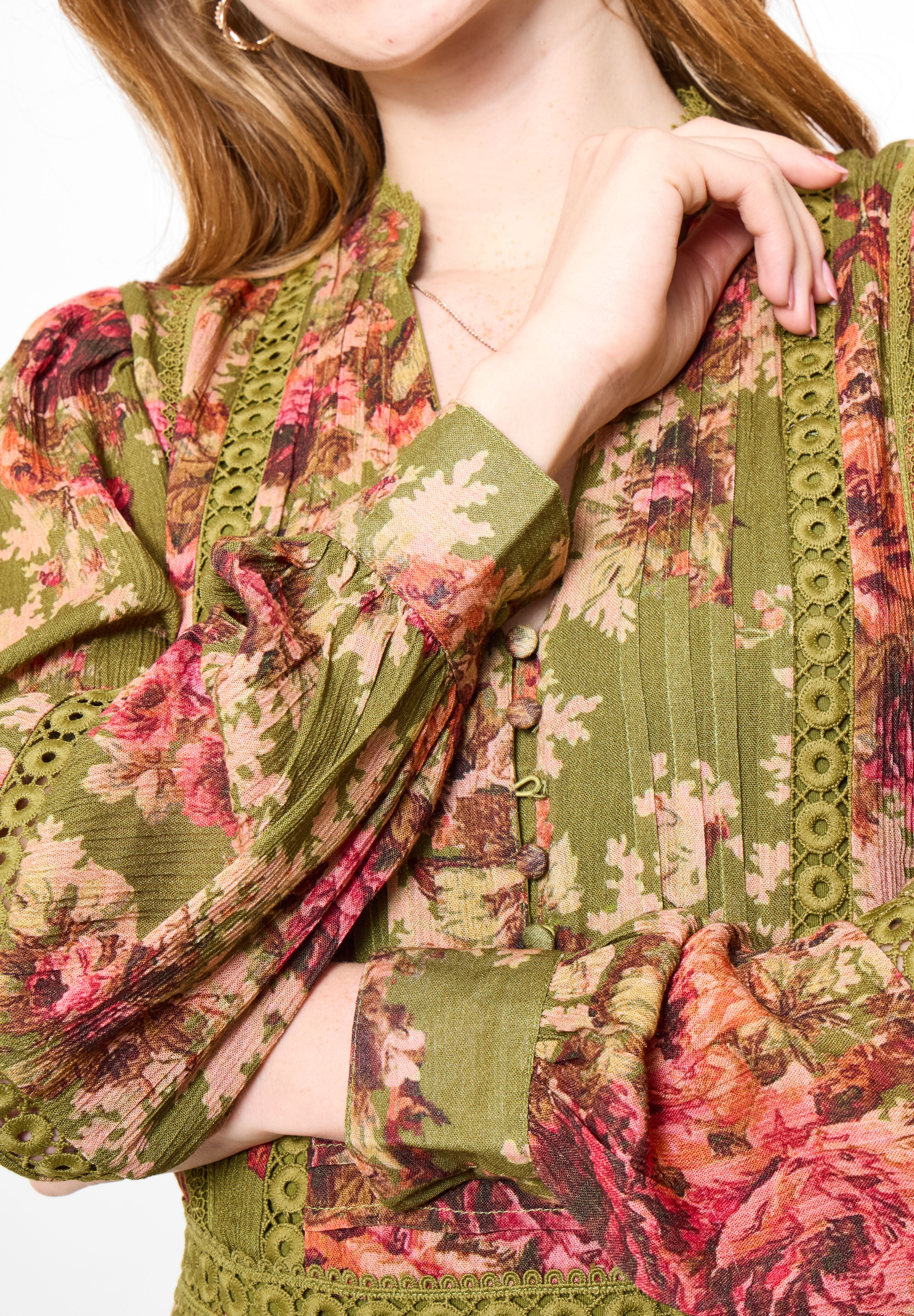Autumn Peasant Maxi Dress, OLIVE BATIK BLOOM, on-hover image number 1