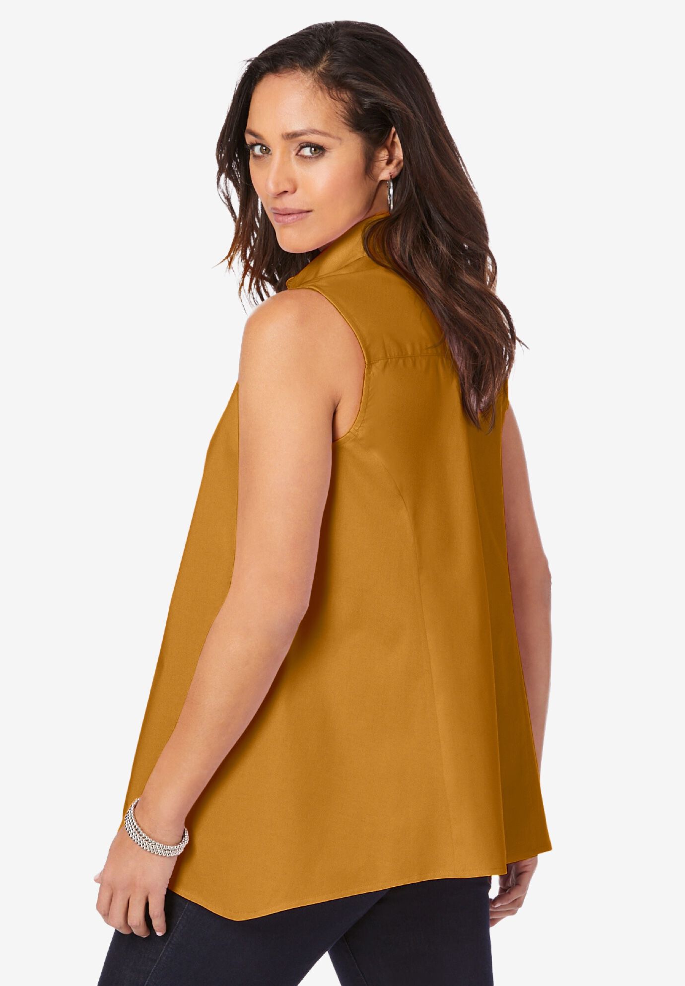 Stretch Cotton Poplin Sleeveless Shirt, , alternate image number 2