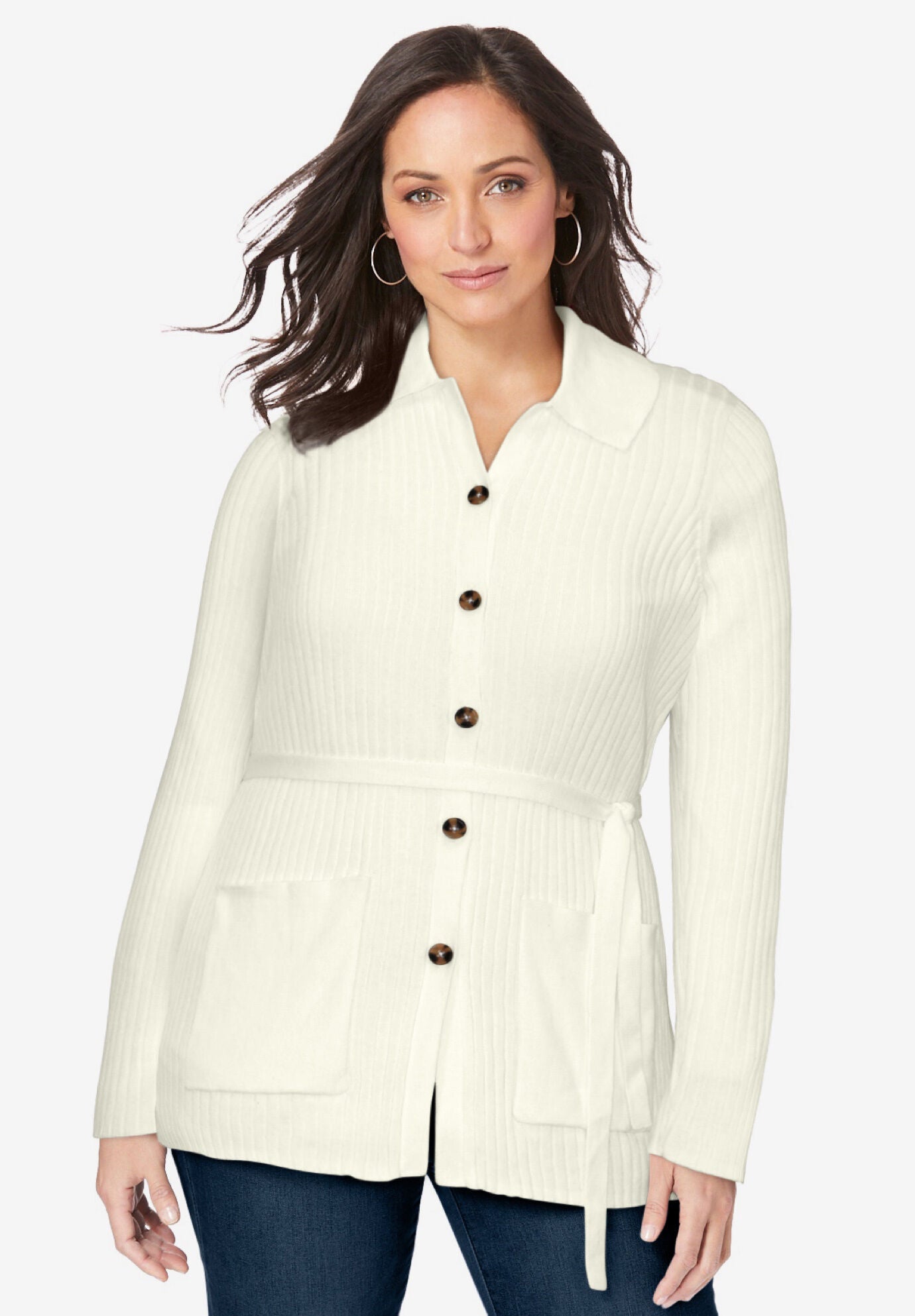 Button Down Rib Cardigan | Avenue
