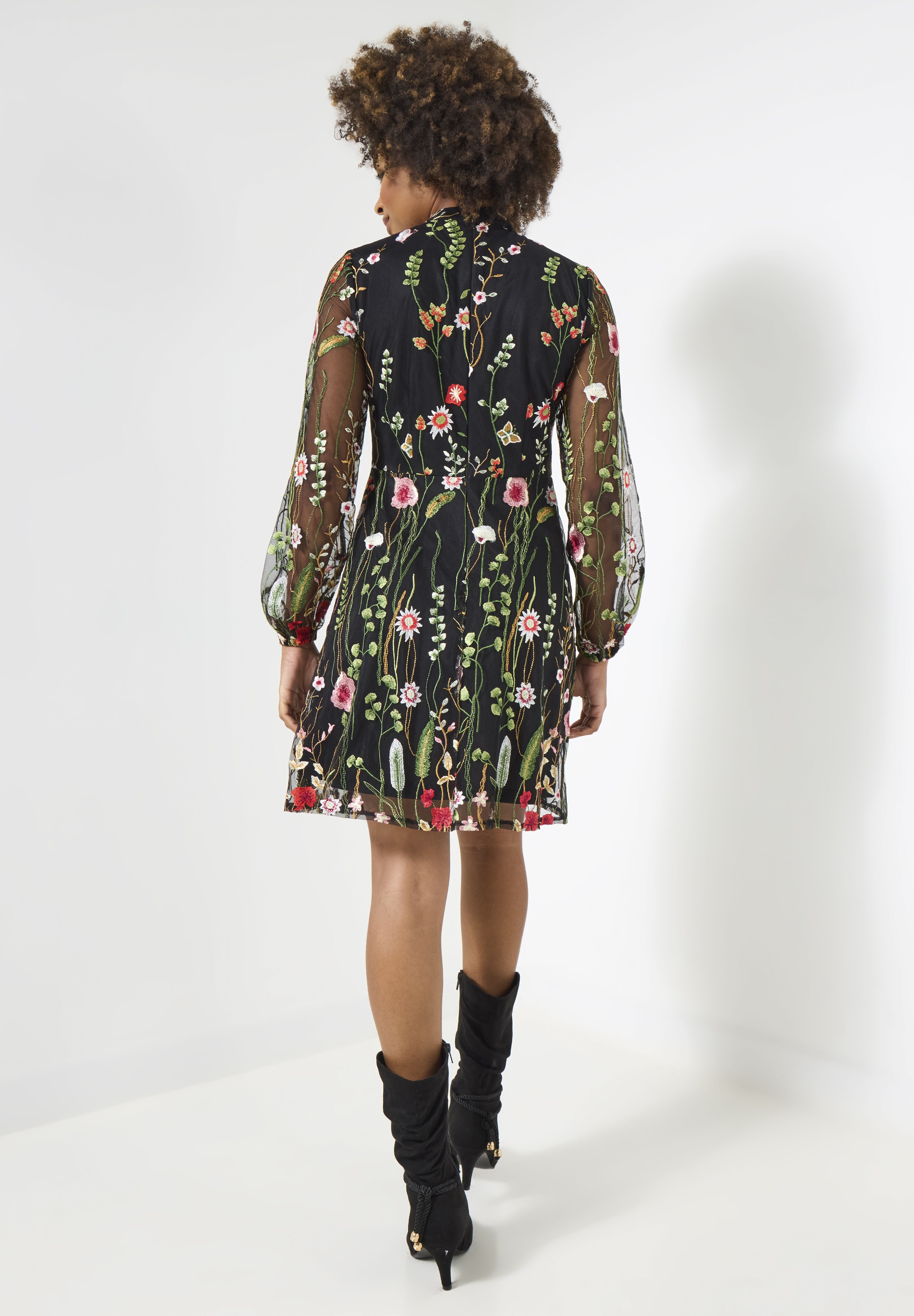 Embroidered Floral Dress, MIDNIGHT MULTI GARDEN, on-hover image number 1