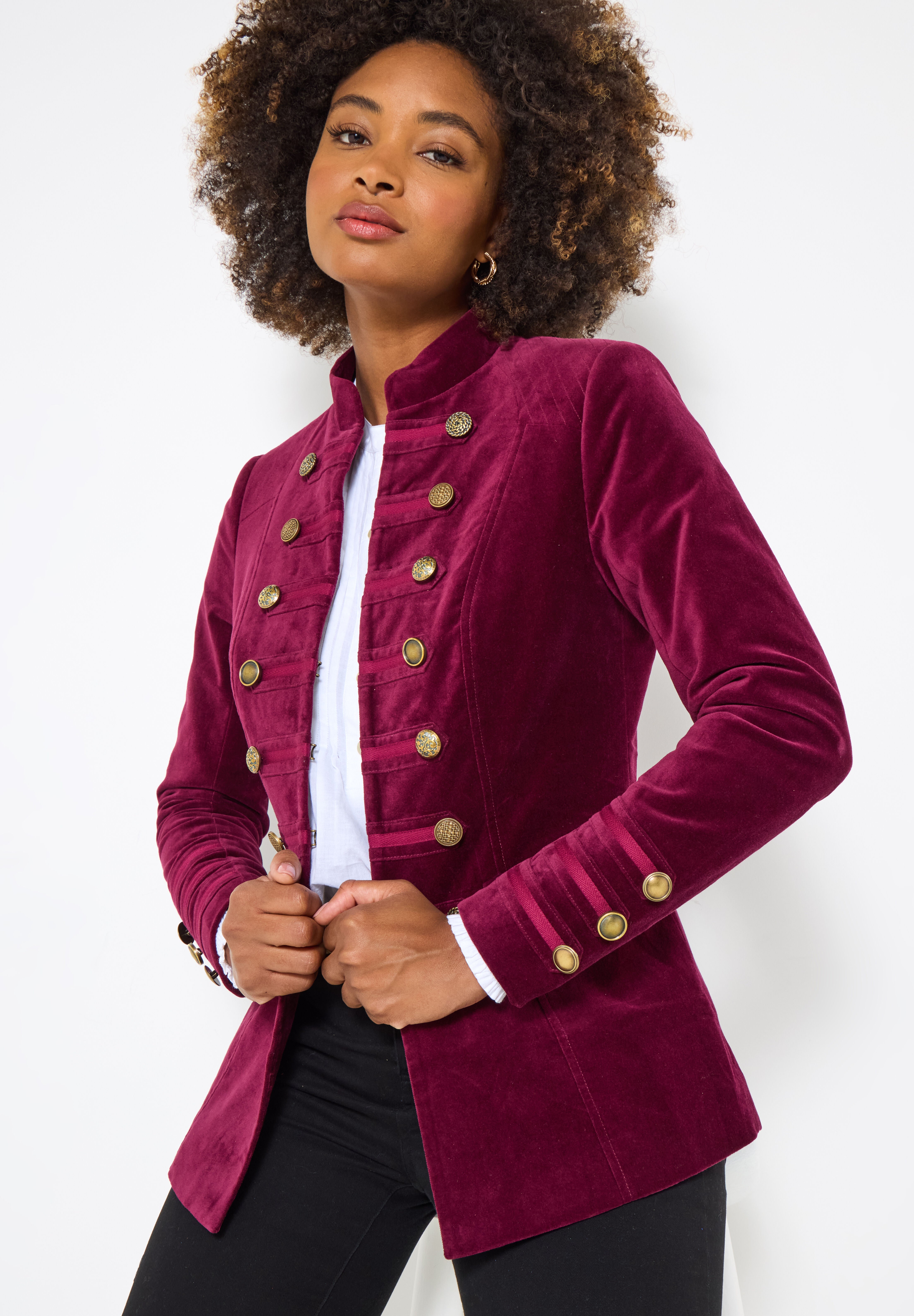 Faux Suede Military Jacket, MERLOT, on-hover image number 1