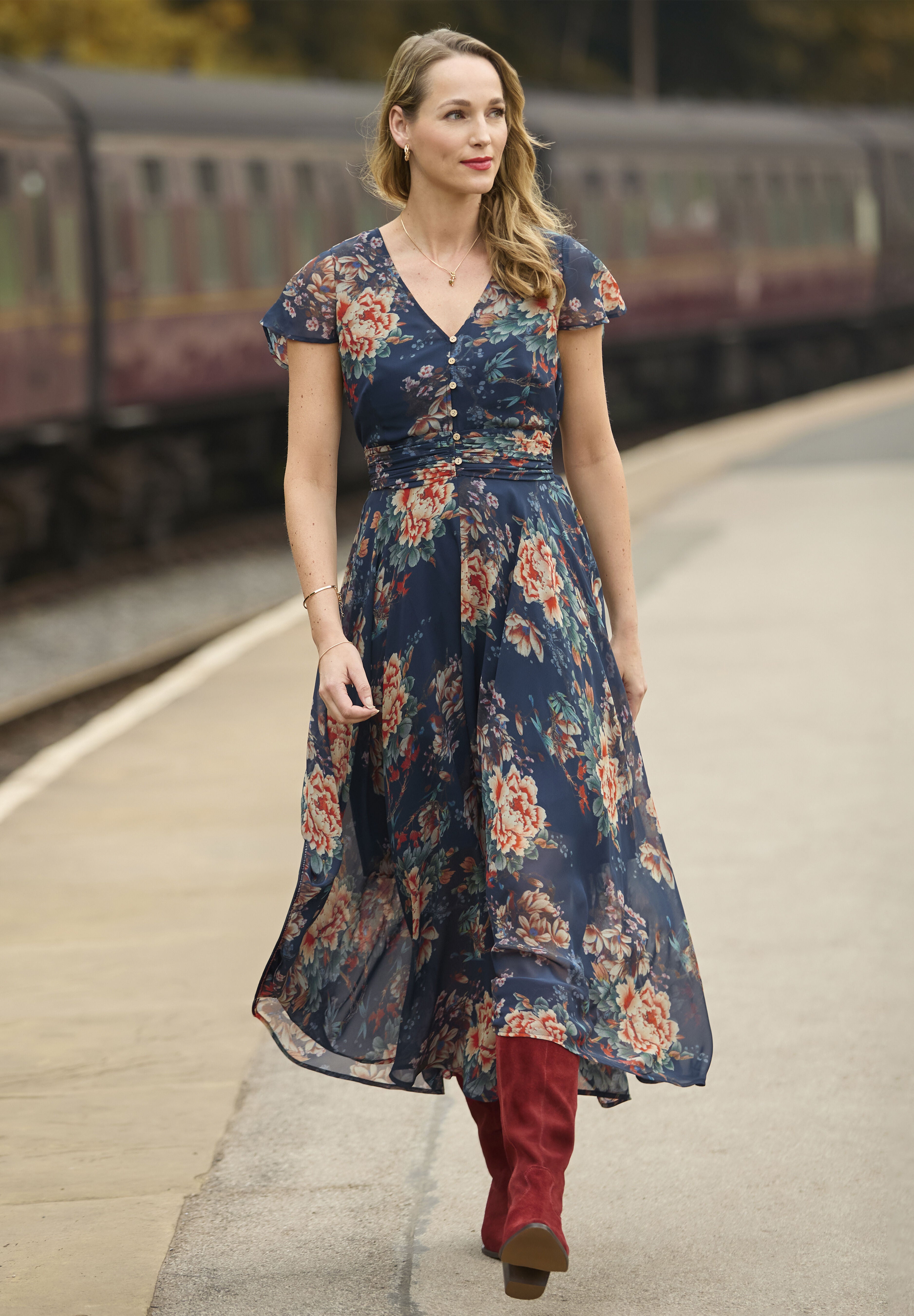 Flutter Sleeve Flyaway Maxi Dress