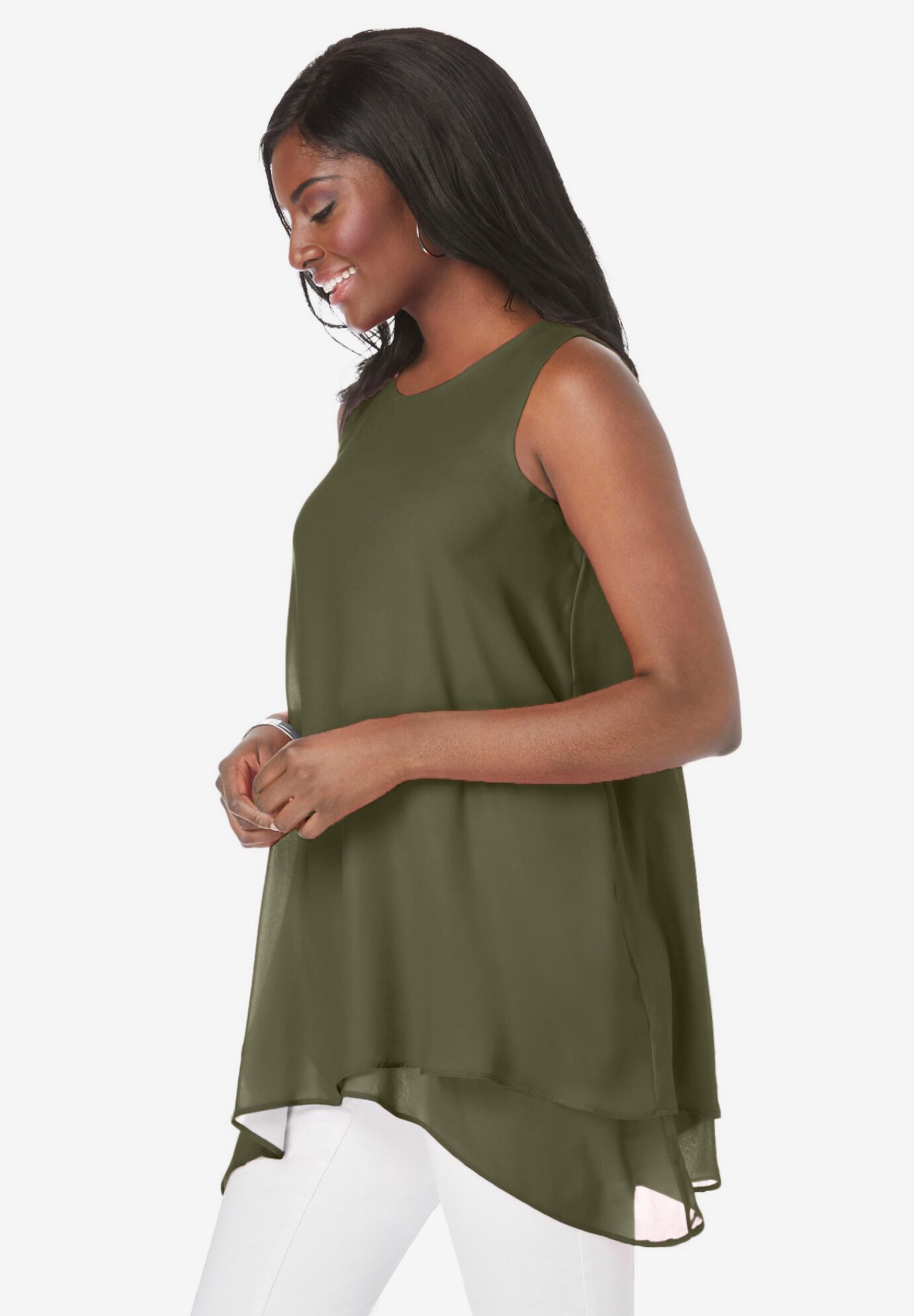 Crinkled Tunic, DARK OLIVE GREEN, alternate image number 2