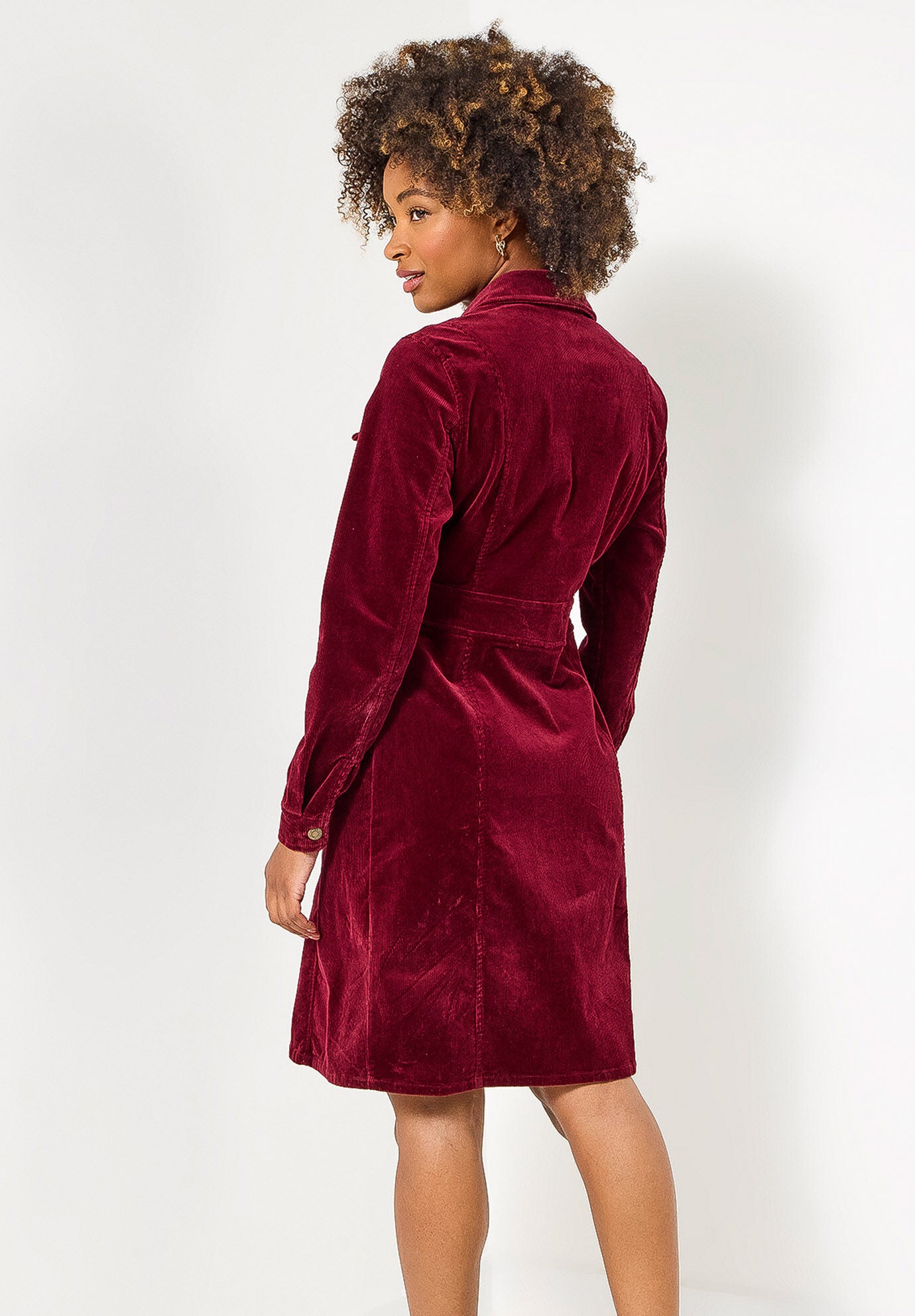 Corduroy Shirt Dress, BURGUNDY, on-hover image number 1