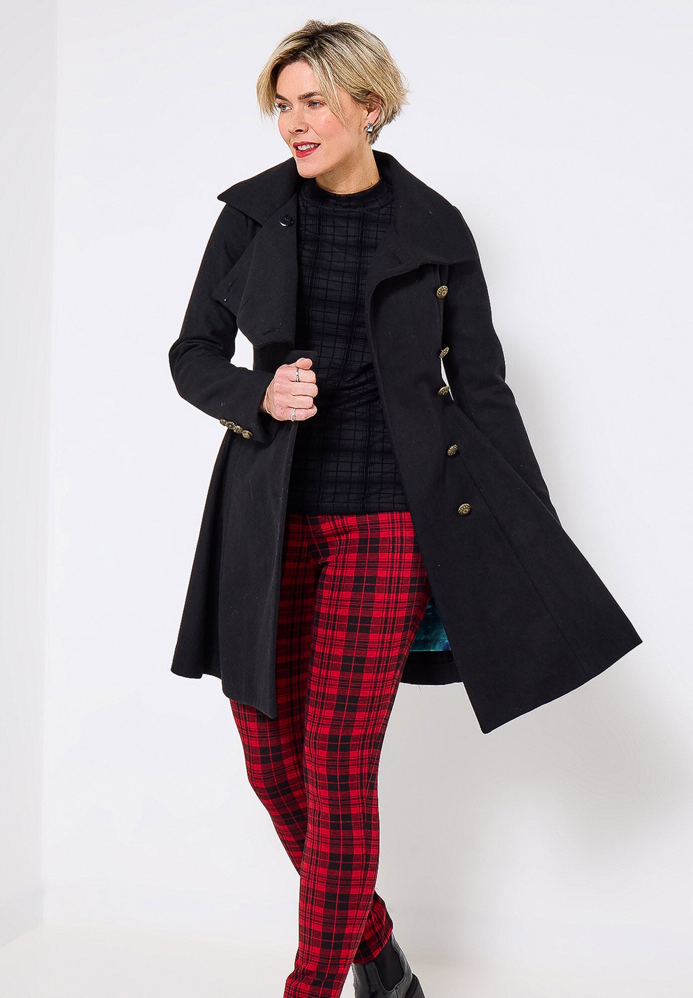 Asymmetrical Wool Blend A-Line Coat, BLACK, on-hover image number 1