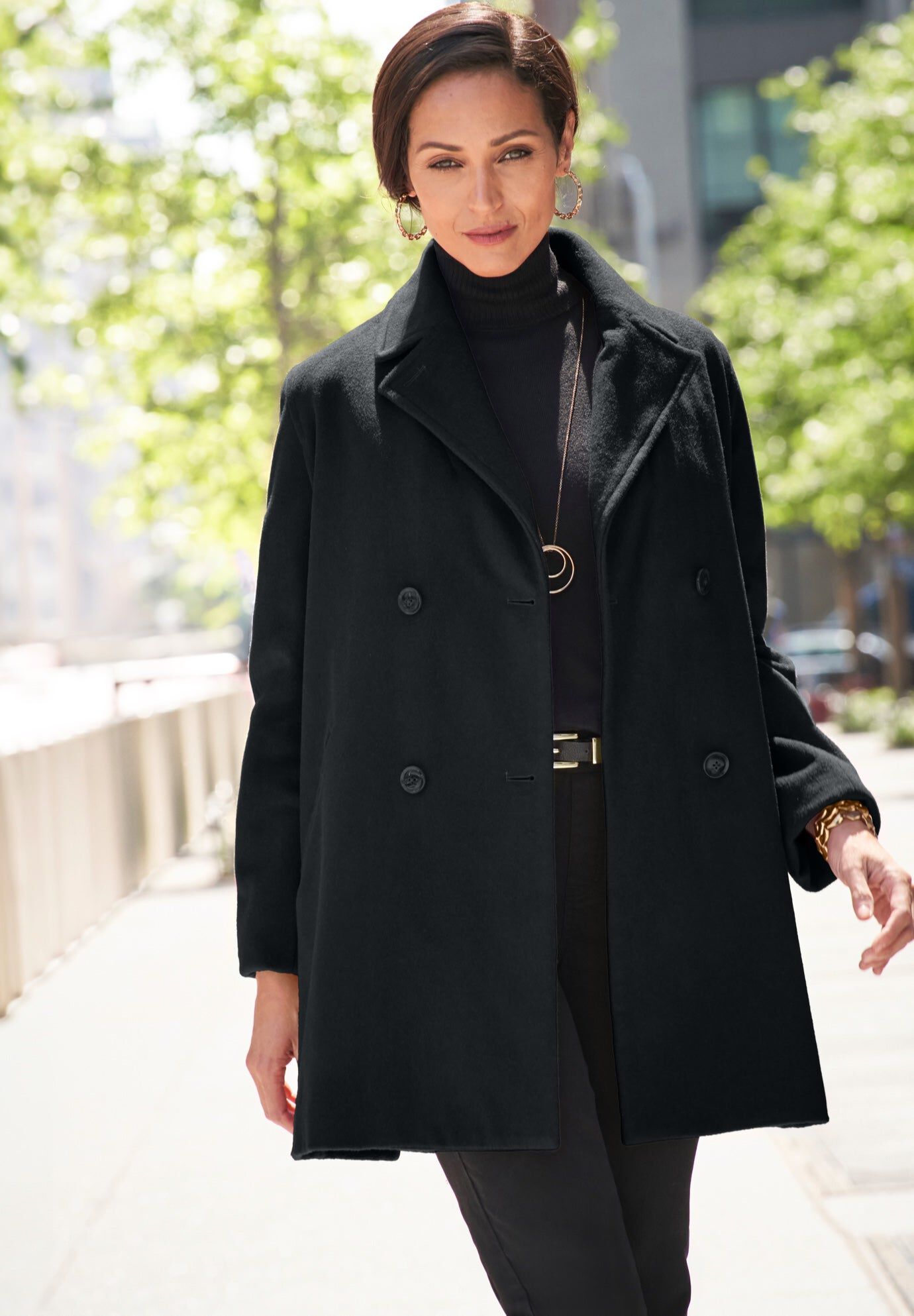 Stretch Crepe Zip Front A Line Back Pleat Coat | Avenue