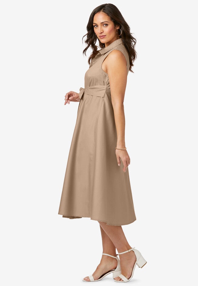 Stretch Cotton Sleeveless Shirtdress, , alternate image number 2