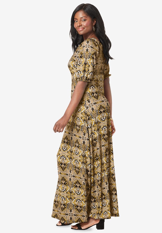Stretch Knit Blouson Maxi Dress, , alternate image number null