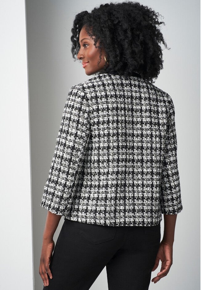 Tweed V-Neck Jacket, BLACK WHITE TWEED, on-hover image number null