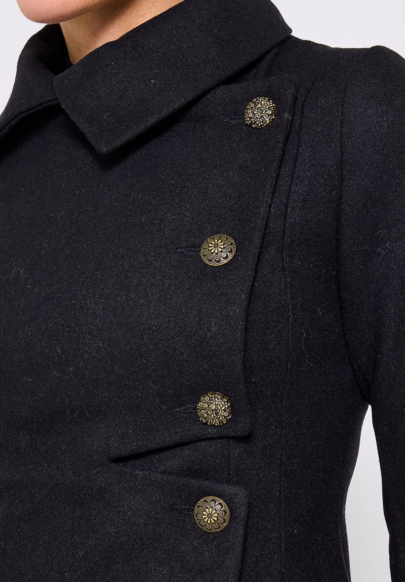 Asymmetrical Wool Blend A-Line Coat, BLACK, alternate image number 2