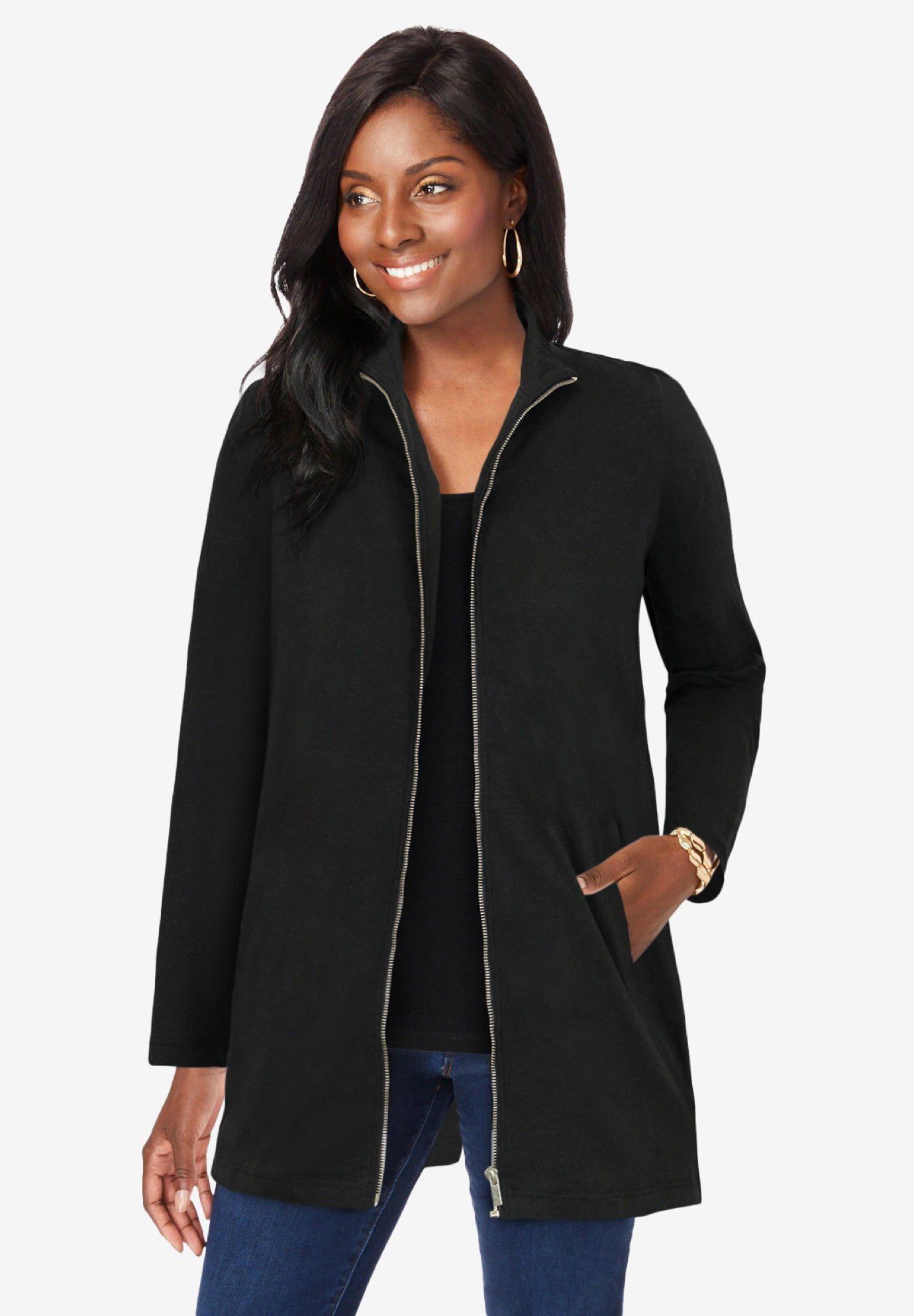 Stretch Crepe Zip Front A Line Back Pleat Coat | Avenue