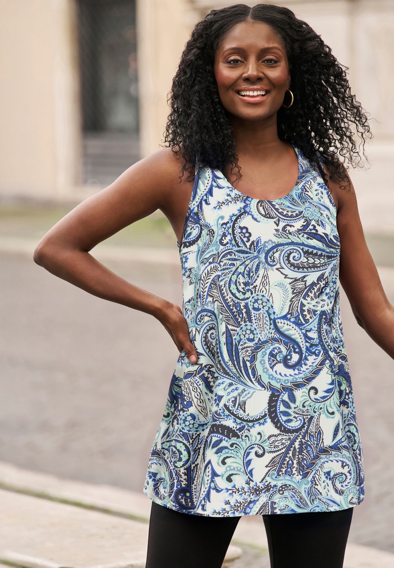 Georgette Tunic Tank, BLUE SEAFOAM PAISLEY, hi-res image number 0