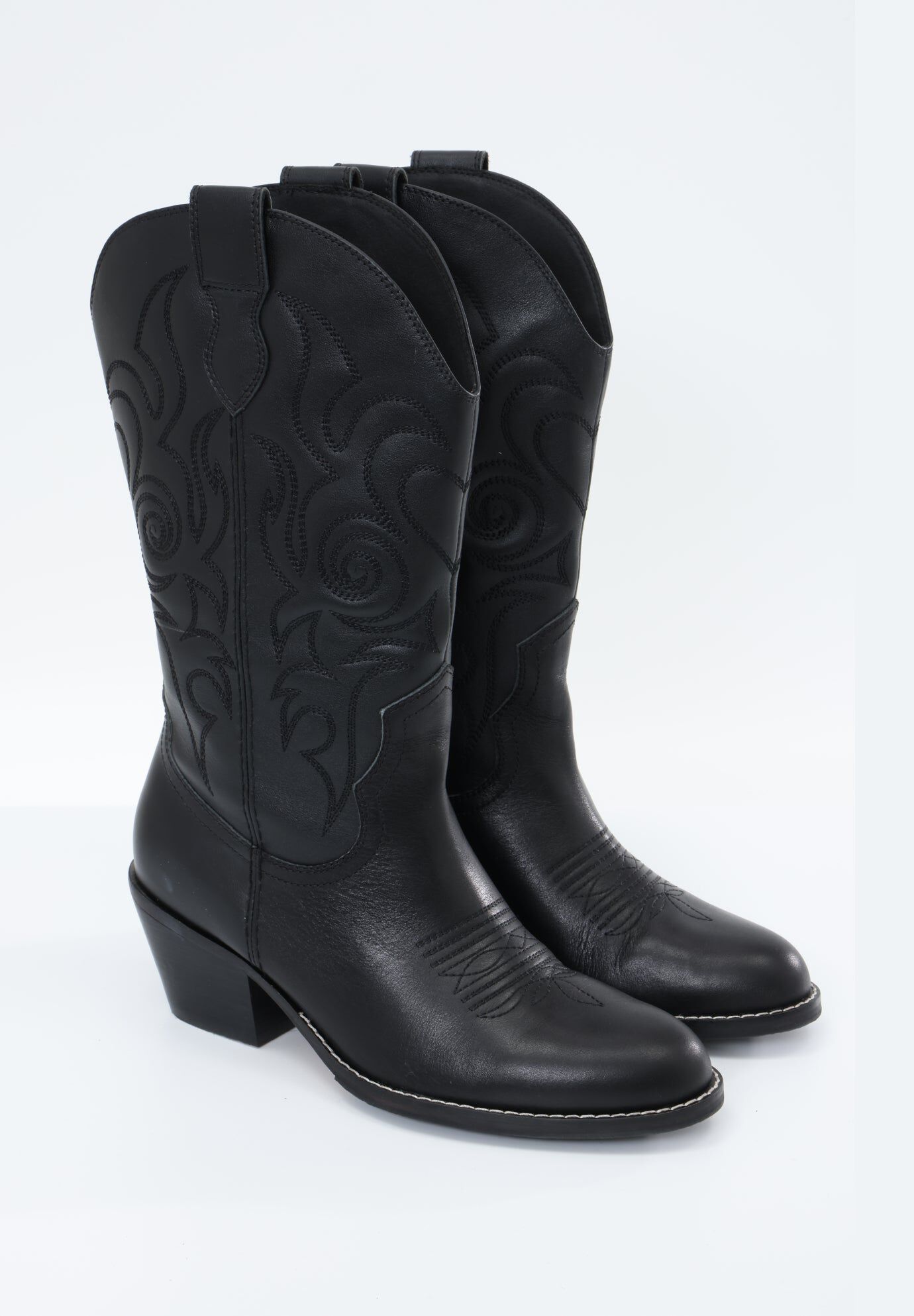 Dolly Western Embroidered Leather Mid Calf Boots