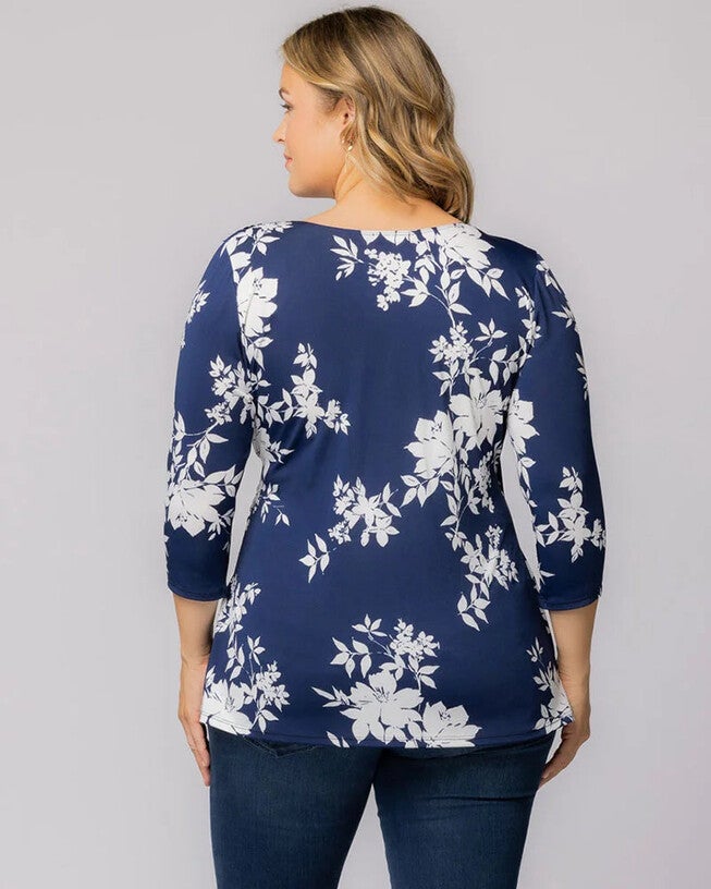 Femme Fatale Faux Wrap Top, Navy Floral Print, alternate image number null