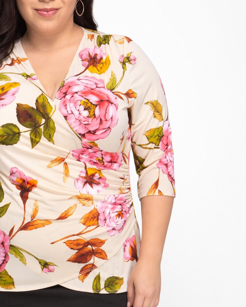 Femme Fatale Faux Wrap Top, WhiteIvoryPink, alternate image number 2