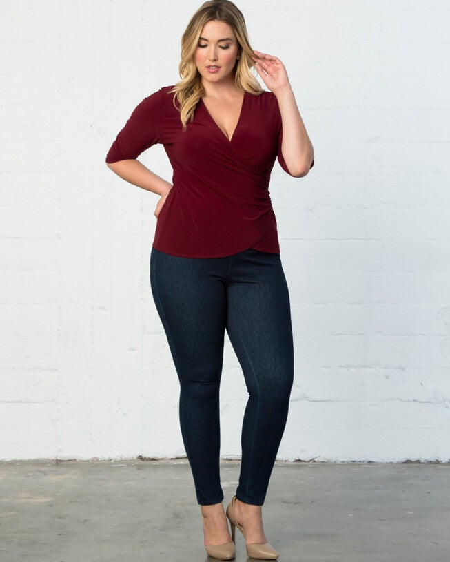 Femme Fatale Faux Wrap Top, Burgundy, alternate image number null