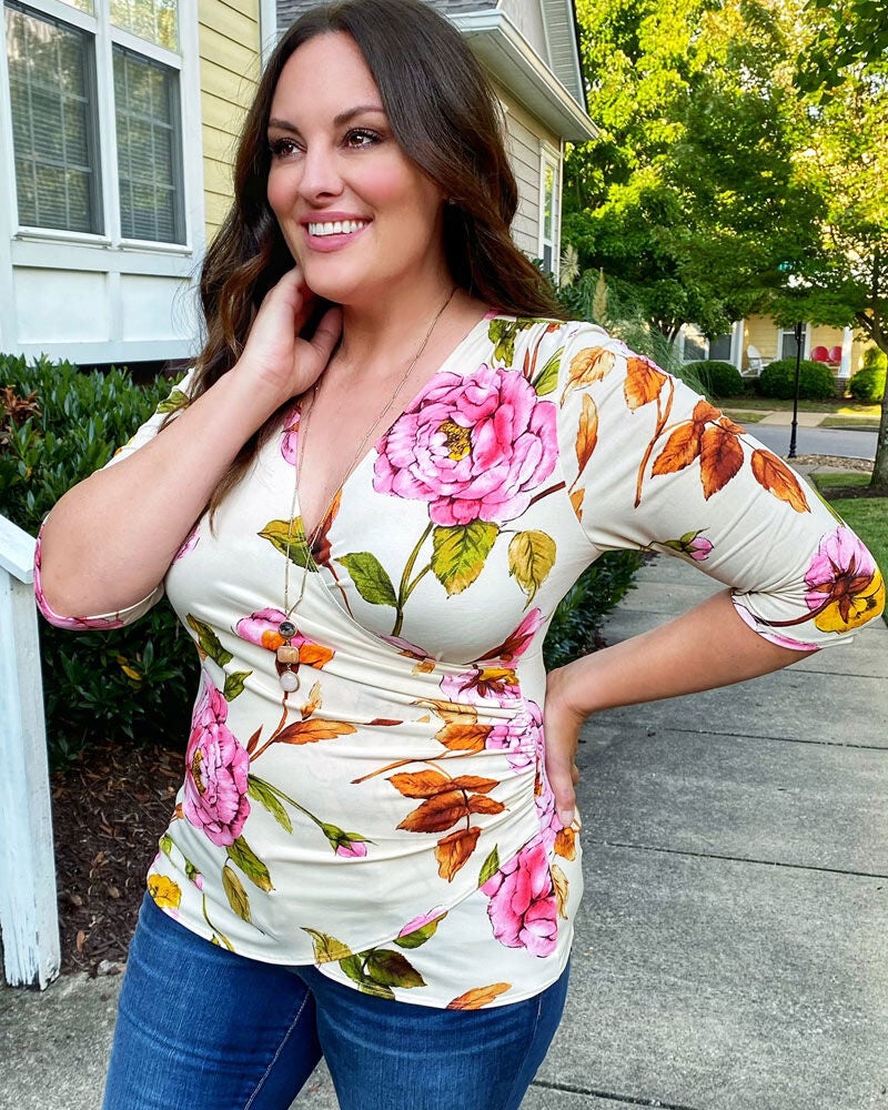 Femme Fatale Faux Wrap Top, WhiteIvoryPink, hi-res image number 0