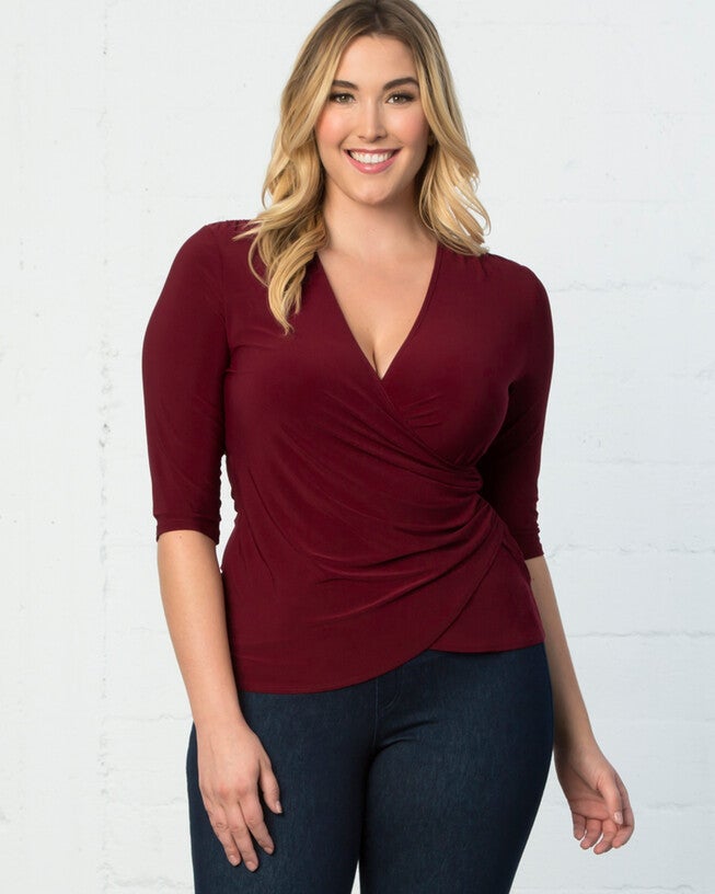 Femme Fatale Faux Wrap Top, Burgundy, hi-res image number null