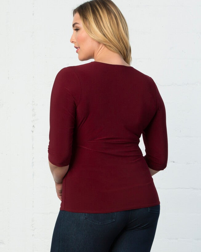 Femme Fatale Faux Wrap Top, Burgundy, alternate image number null