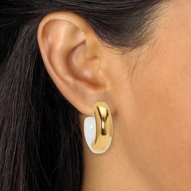 Acrylic Link Necklace and Gold Ion-Plated Stainless Steel Hoop Earrings Set, GOLD, alternate image number null