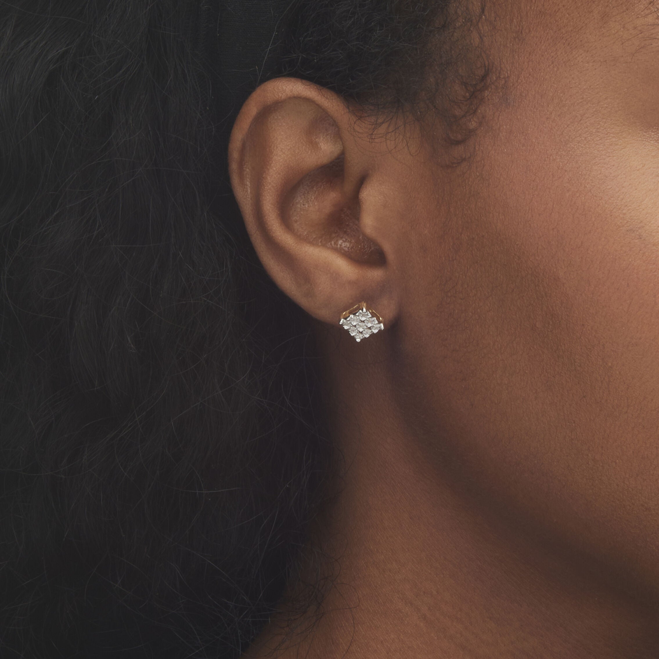 1/7 TCW Round Diamond 10k Yellow Gold Square-Shaped Stud Earrings, WHITE, alternate image number 3