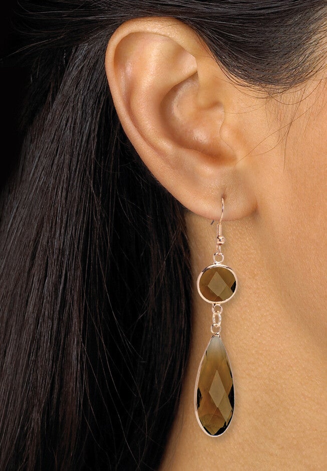 Smoky Crystal Goldtone Drop Necklace And Crystal Earrings, 2-Piece Set, , alternate image number null