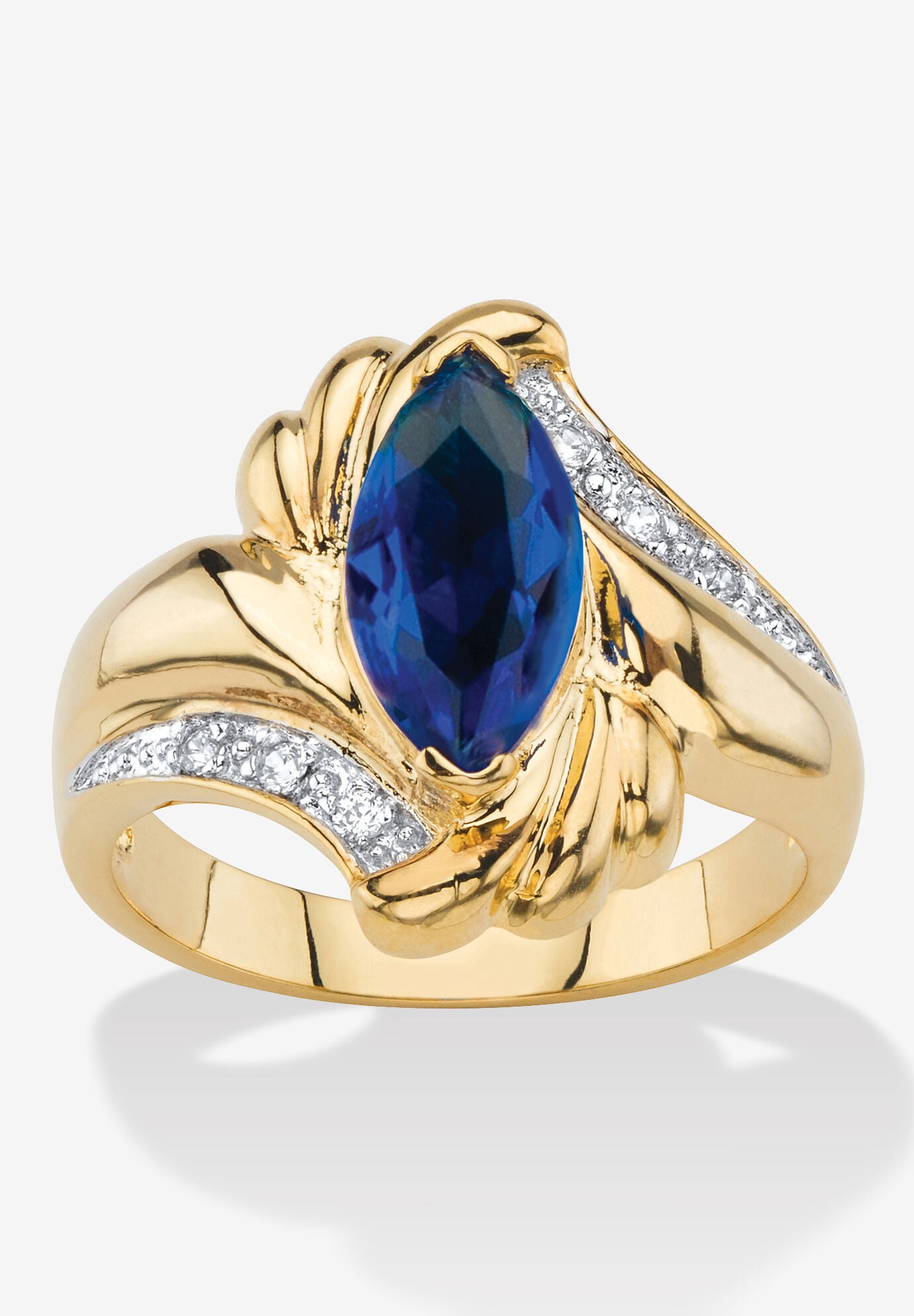 2.28 Cttw. Marquise-Cut Simulated Blue Sapphire And Cz Gold-Plated Ring, SAPPHIRE, hi-res image number 0