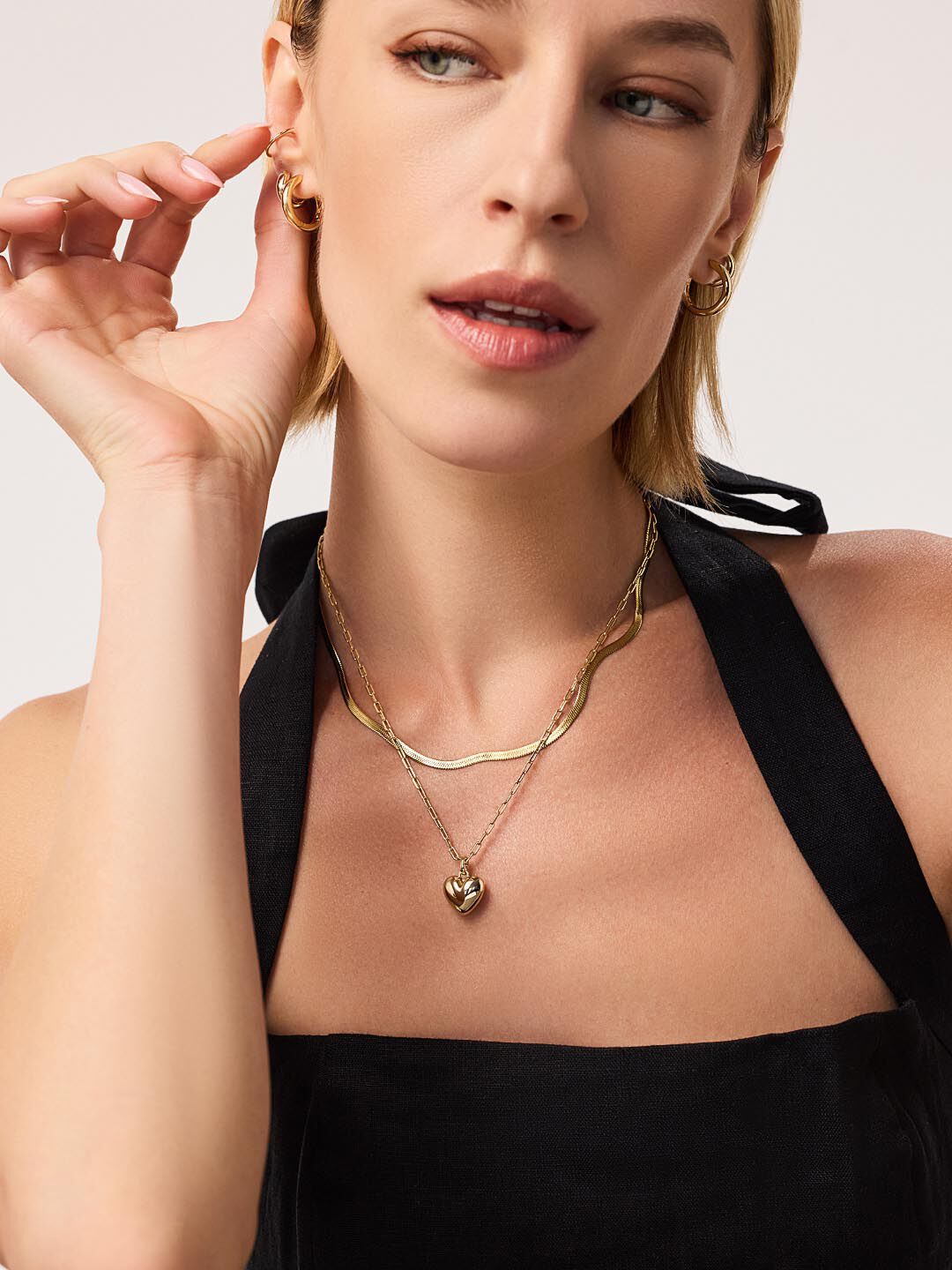 Lev Puffed Heart Necklace, GOLD, alternate image number 6