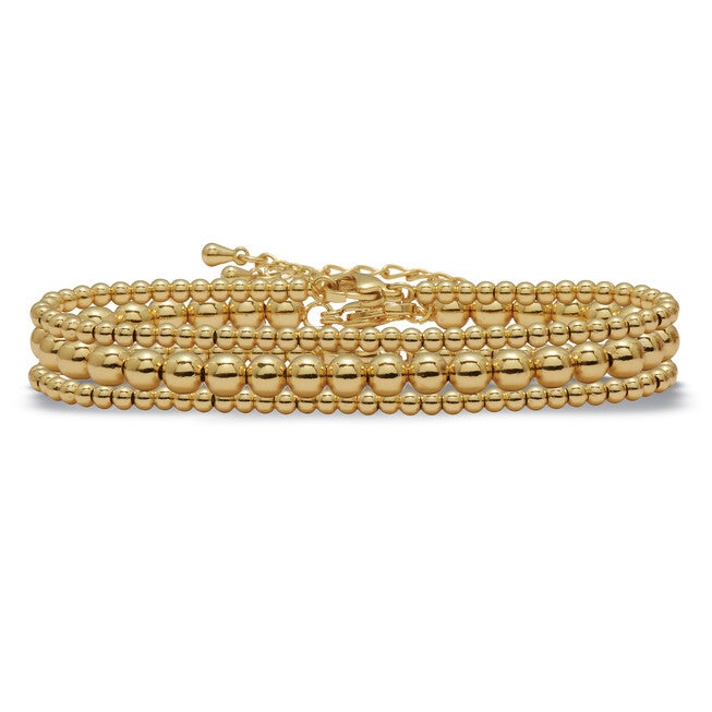 Goldtone Ball Bead Bracelets 7-inch length plus 2-inch extension, 3-Piece Set, GOLD, hi-res image number null