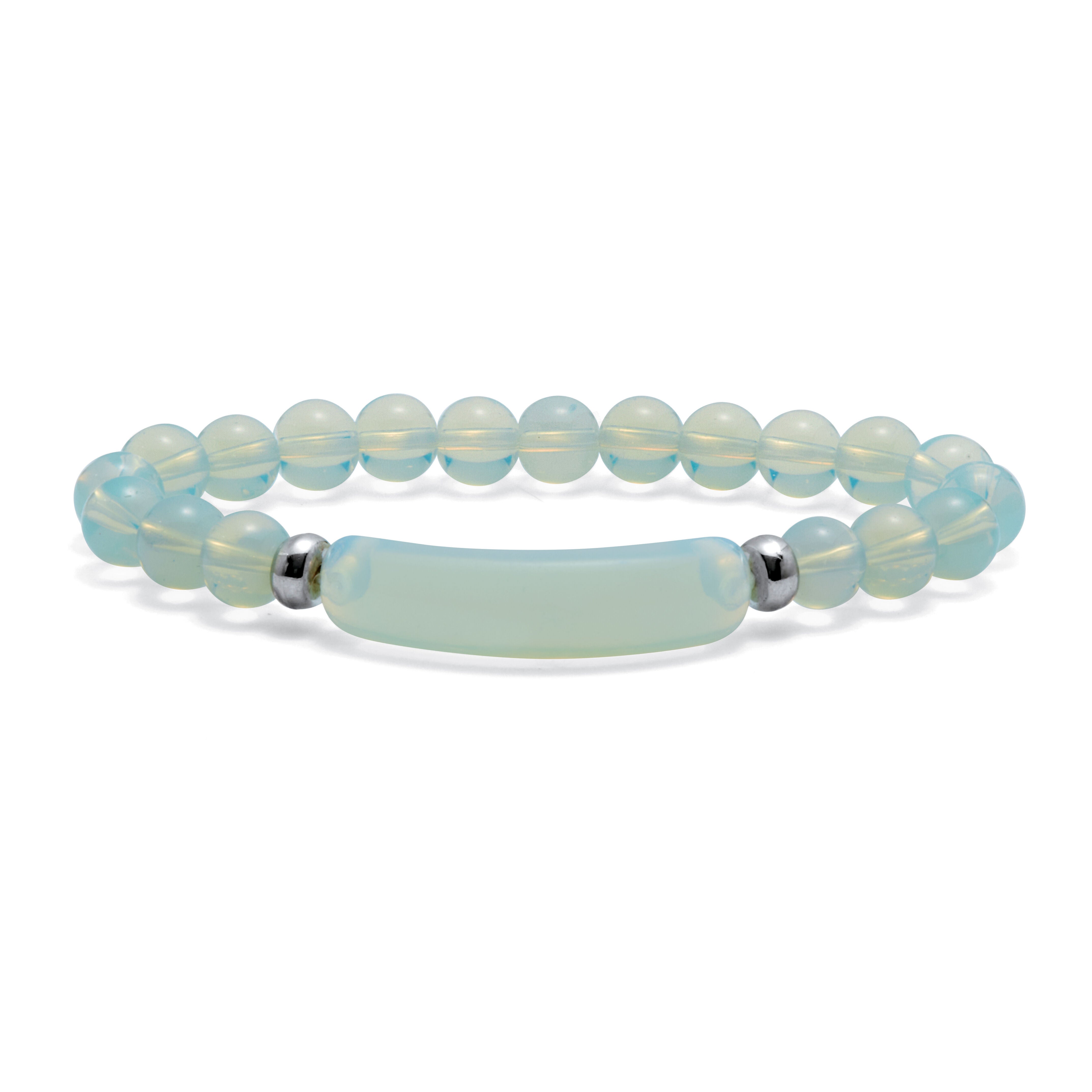 48.45 TCW Genuine Blue Opal Silvertone Beaded Bracelet 7-inch length, BLUE, hi-res image number 0