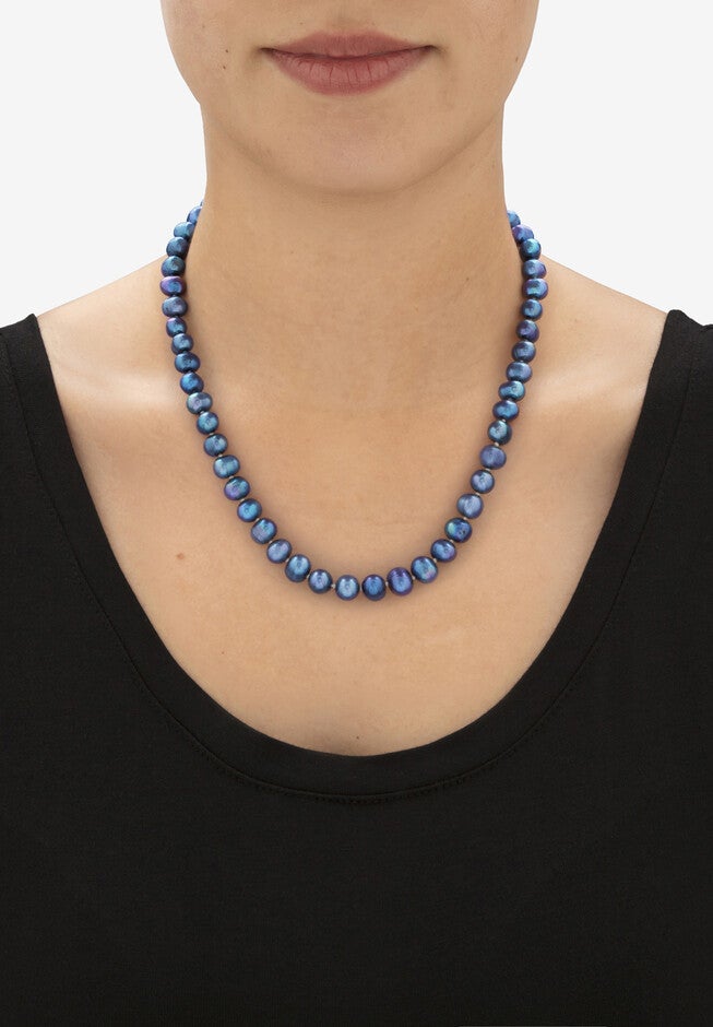 Genuine Cultured Blue Pearl Silvertone Earring, Necklace And Bracelet Set 18 inches, , alternate image number null