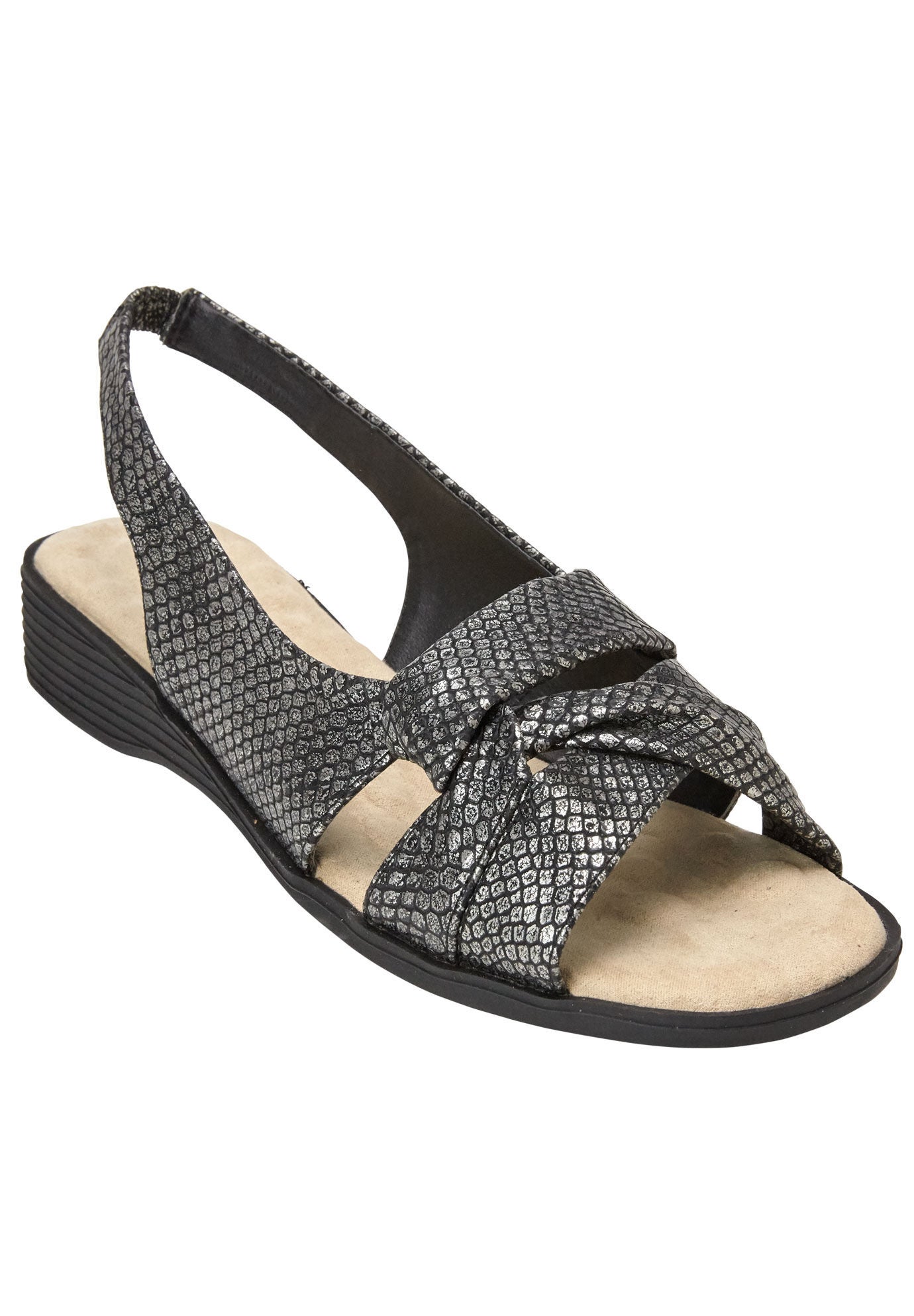 Comfortview Women's Wide Width Alora Sandal - Leather-Like, Adjustable Ankle Strap, Back Zipper, 1" Heel