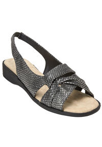 Comfortview Women's Wide Width Alora Sandal - Leather-Like, Adjustable Ankle Strap, Back Zipper, 1" Heel