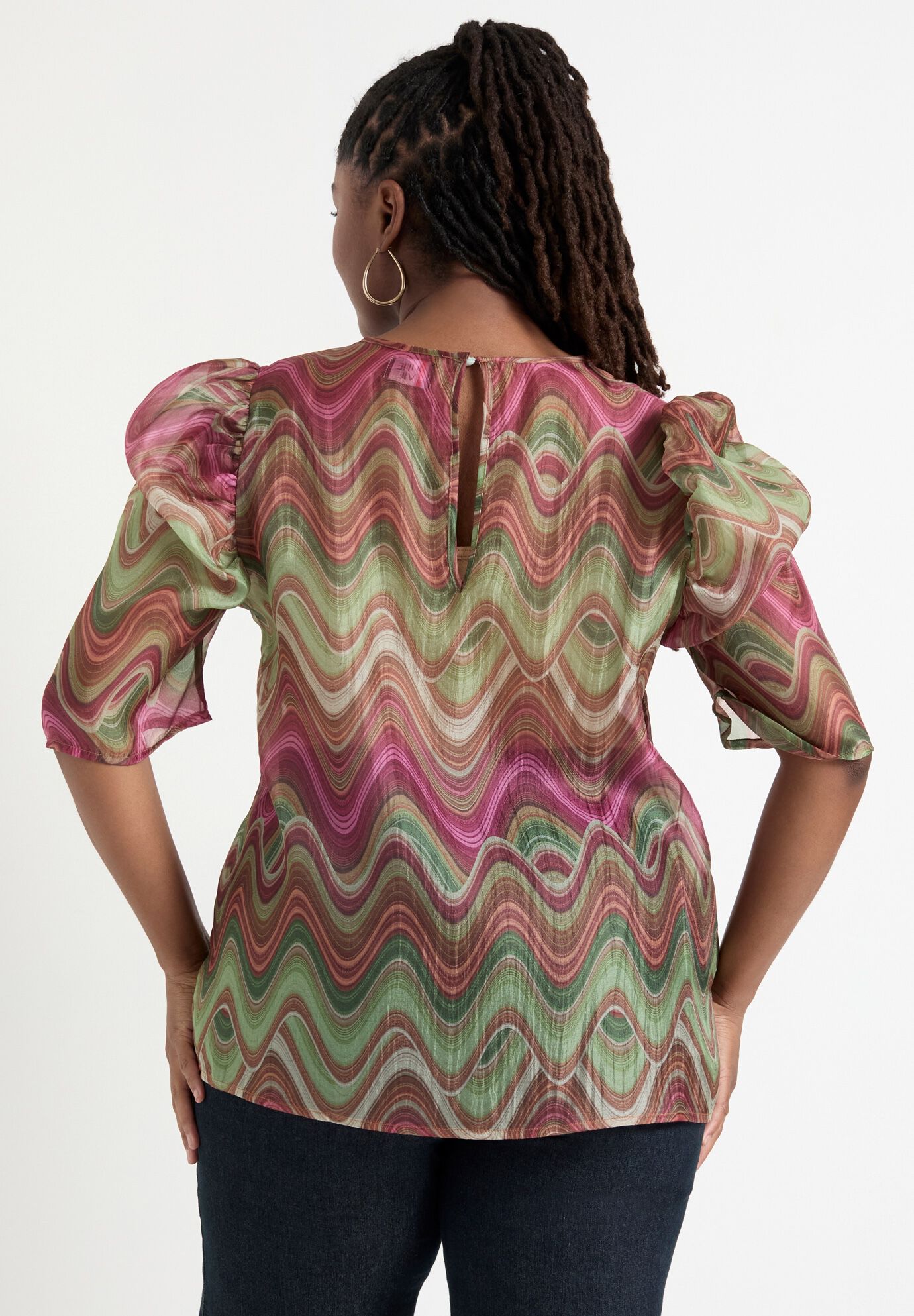Mutton-Sleeve Organza Blouse, HEAT WAVES, on-hover image number 1
