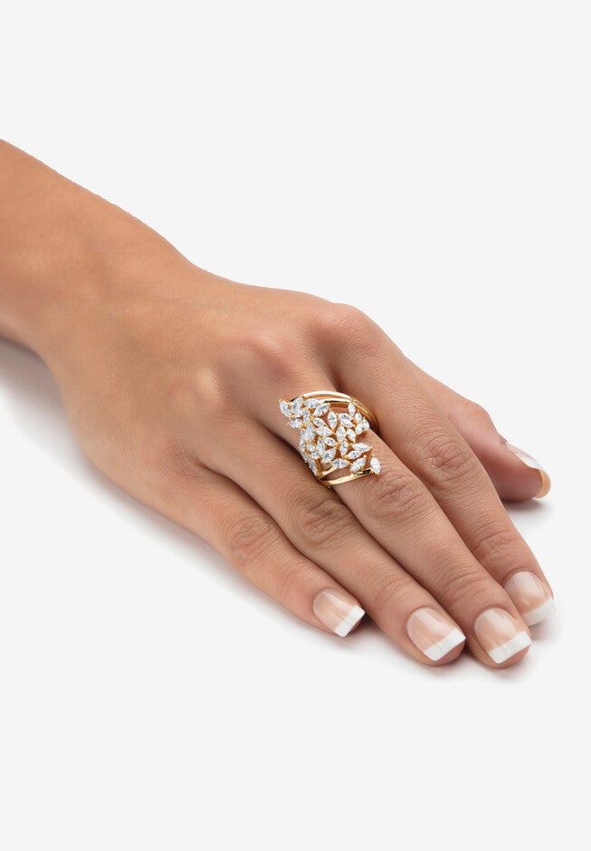 4.25 Cttw. 14K Gold-Plated Sterling Silver Marquise Cubic Zirconia Cluster Ring, , alternate image number null