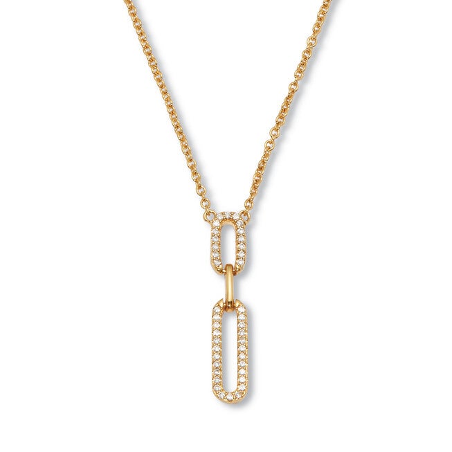 .20 TCW Round Cubic Zirconia 18k Gold-Plated Paperclip Drop Necklace 18-inch, WHITE, hi-res image number null