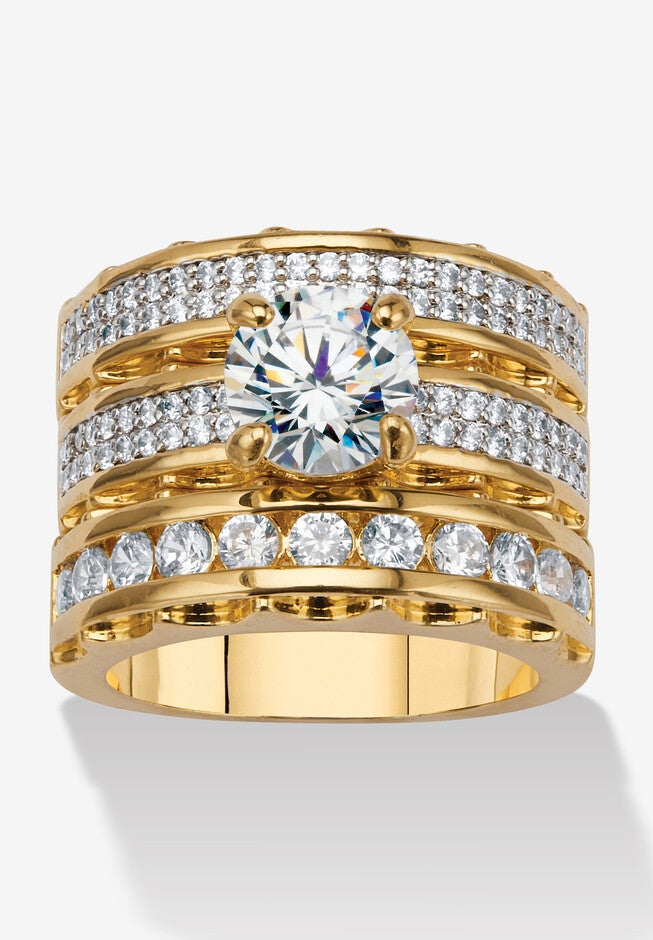 3 Piece 3.38 Tcw Round Cubic Zirconia 14K Yellow Gold-Plated Bridal Ring Set, GOLD, hi-res image number null