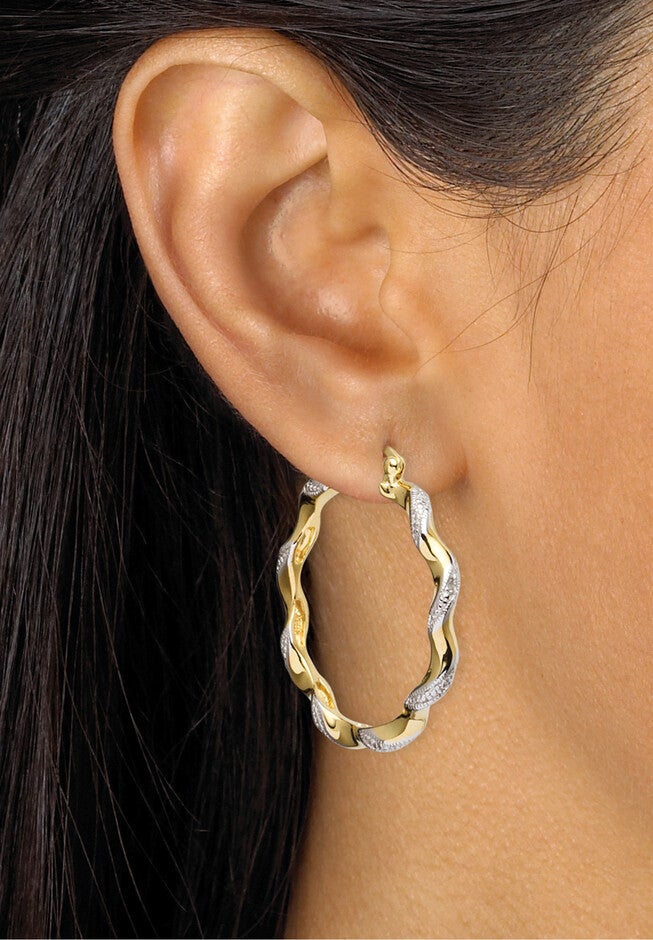 Diamond Accent Yellow Gold-Plated Twisted Hoop Earrings (39Mm), , alternate image number null