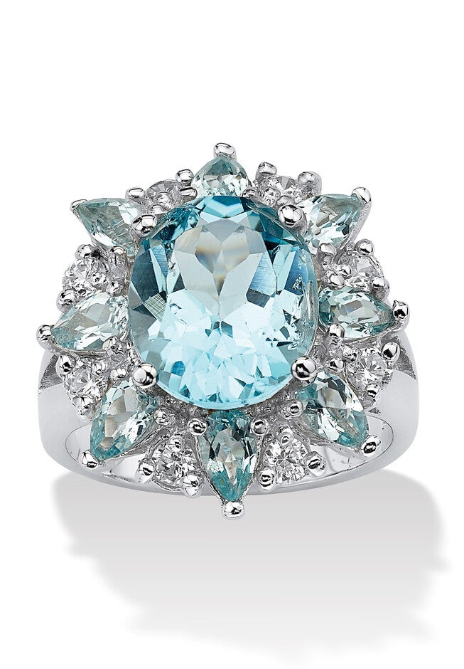 8.60 Tcw Oval-Cut Genuine Blue And White Topaz Ring, BLUE, hi-res image number 0