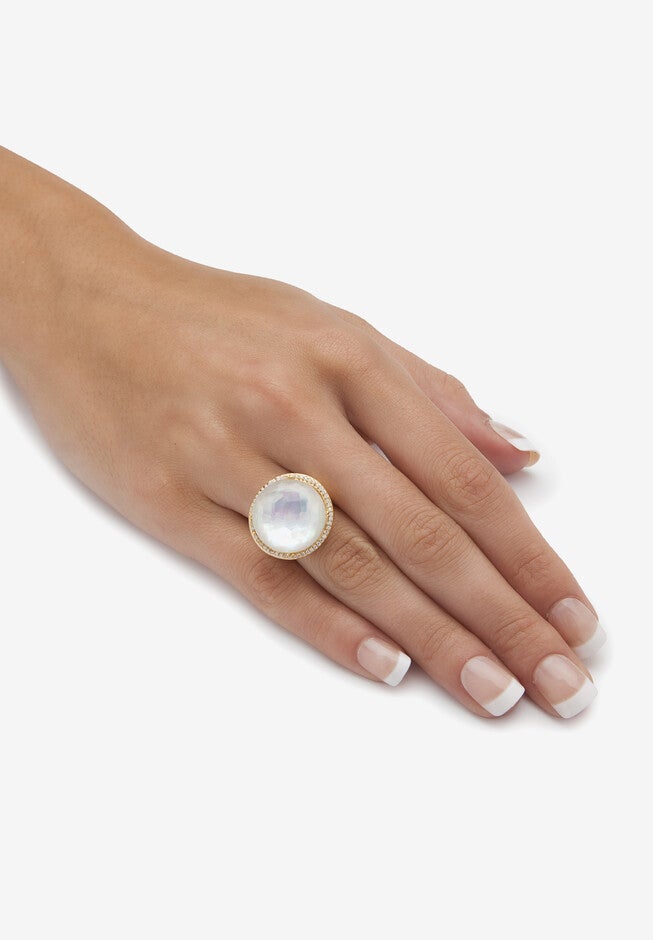 .27 Tcw Genuine Mother-Of-Pearl And Cz Gold-Plated Sterling Silver Halo Ring, , alternate image number null
