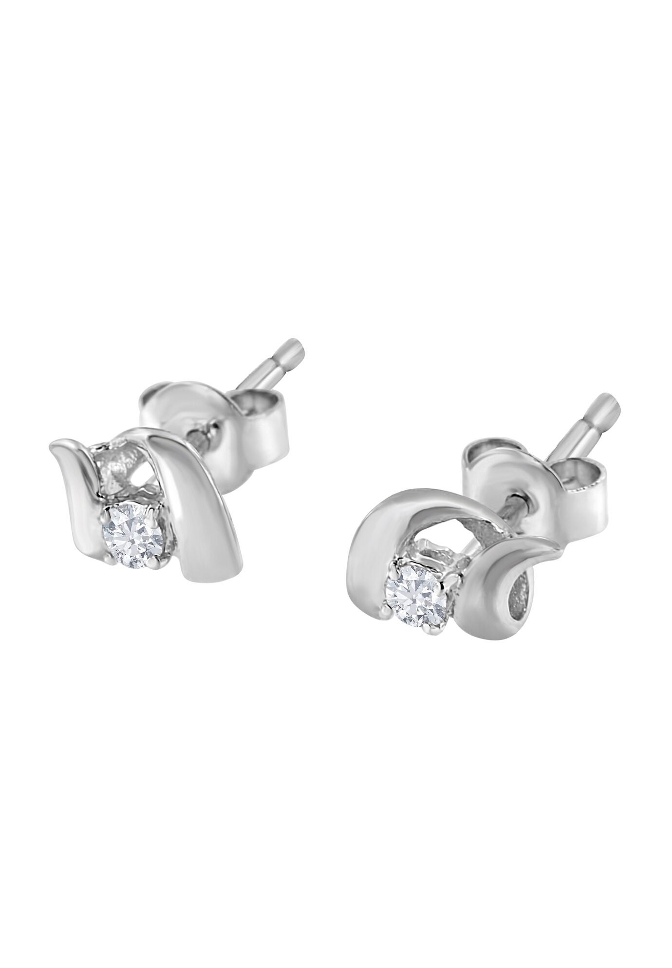 White Gold Round Brilliantcut Diamond Espira Swirls Solitaire Push Back Stud Earrings, , alternate image number 3